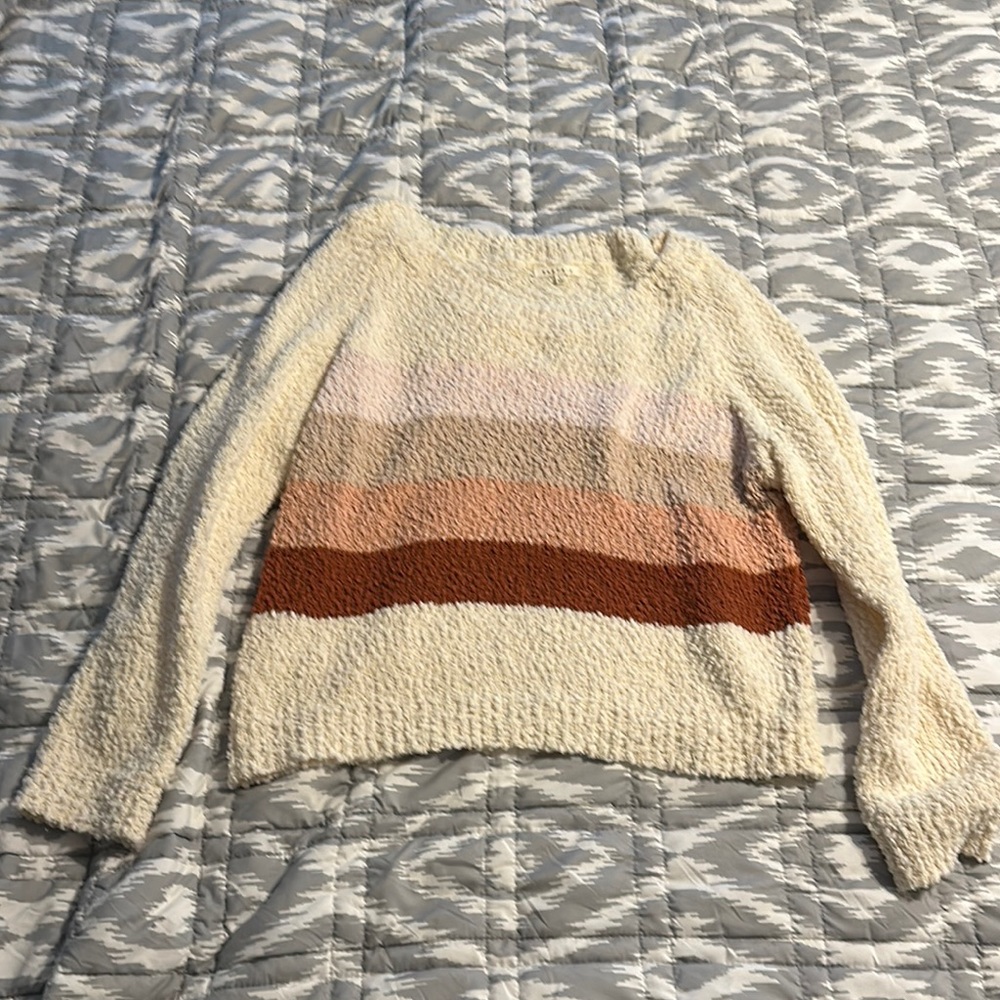 Cozy Cream and Brown Scoop Neck Sweater